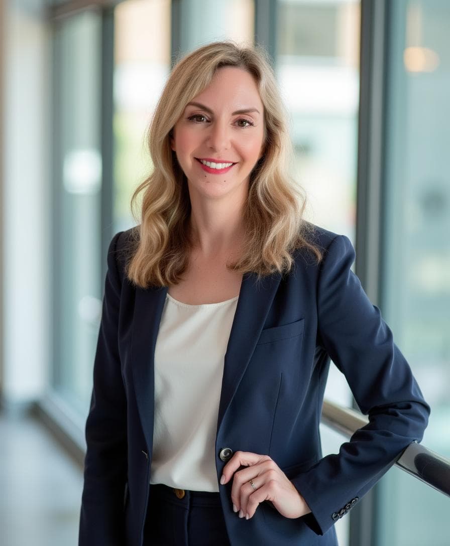 Katalin Espey in a navy blazer